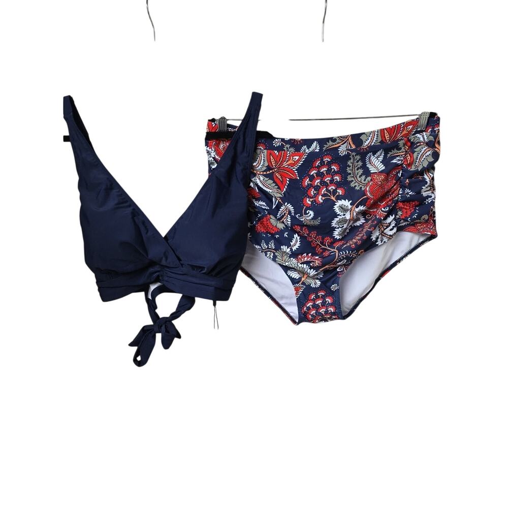 Hanna Nikole 2 Piece Bikini Floral Navy Swimsuit Womens Plus Size 22W NWT